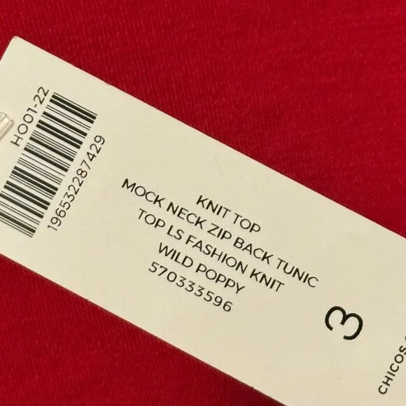 Chicos Red Mock Neck Long Sleeve Knit Tunic Top Size XL 100% Shirt. NWT - Picture 4 of 12